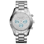 Relógio Michael Kors MK6076 com Strass Aço Inoxidável 45mm Oferta Layton Silver Crystal Pave Dial Steel Ladies Watch