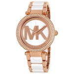 Relógio Michael Kors Mk6365 Feminino Parker Rose Gold-tone Stainless Steel And White Acetate Bracele