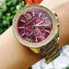 Relógio Michael Kors Mk6290 Cristais Dourado Roxo