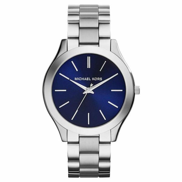 Relógio Michael Kors Original Mk3379 Slim Feminino Prata e Azul