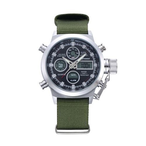 Relógio Militar Masculino em Aço Inox e Pulseira de Nylon