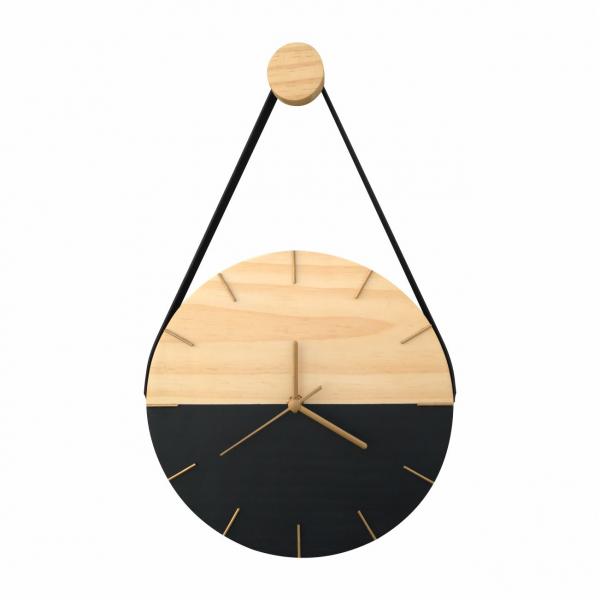 Relógio Minimalista Adnet em Madeira Preto e Dourado com Alça + Pendurador - Edward Clock