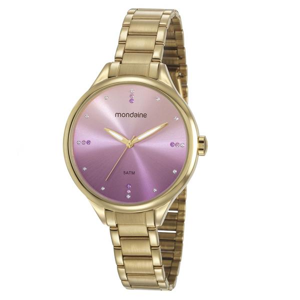 Relógio MONDAINE 32101LPMKDE1 Analógico Dourado - Fundo Roxo