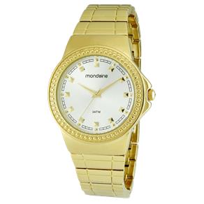 Relógio Mondaine Bland 94366LPMTDM2. Analógico, Feminino, Todo em Metal Dourado, com Vidro em Cristal Mineral e Resistente à Água 30M.