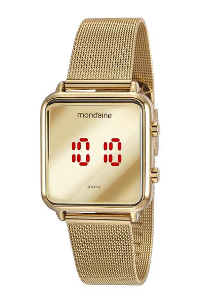 Relógio Mondaine Digital Quadrado Dourado 32008MPMVDE1