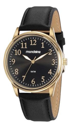 Relogio Mondaine Dourado Couro Preto 83470gpmvdh2