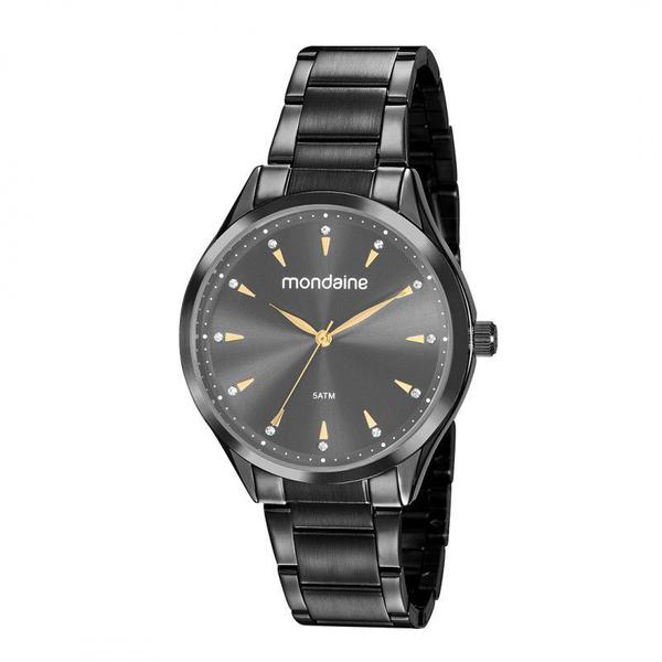 Relógio Mondaine Feminino 53817LPMVPE2 Casual Preto Detalhes Dourados