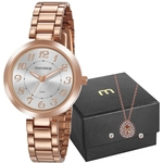 Relógio Mondaine Feminino 53919LPMGRE4K1 com um Colar e um Par de Brincos