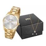 Relógio Mondaine Feminino Analógico Dourado 53918LPMGDE2K1 + Colar e Brincos