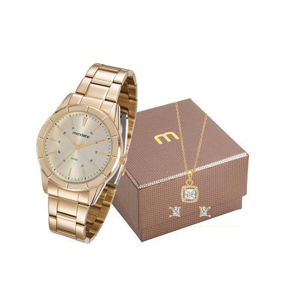 Relógio Mondaine Feminino Analógico Dourado 83335LPMVDE2K3 Colar e Brincos