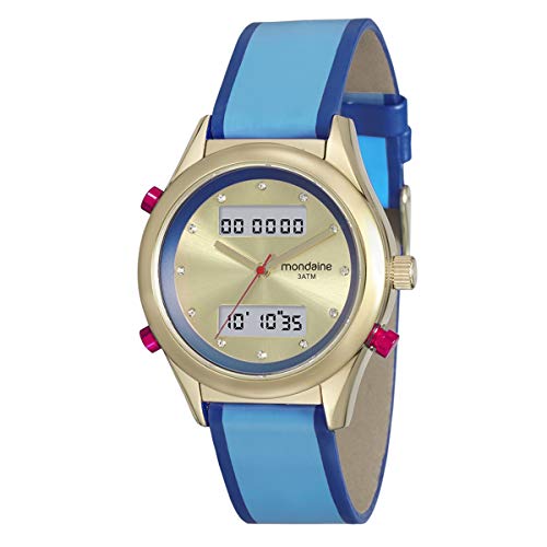 Relógio Mondaine Feminino Caixa de Metal Pulseira de Couro - AZUL