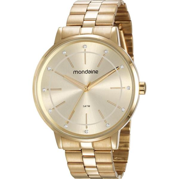 Relógio Mondaine Feminino Dourado 53749LPMVDE1 Analógico 5 Atm Cristal Mineral Tamanho Grande