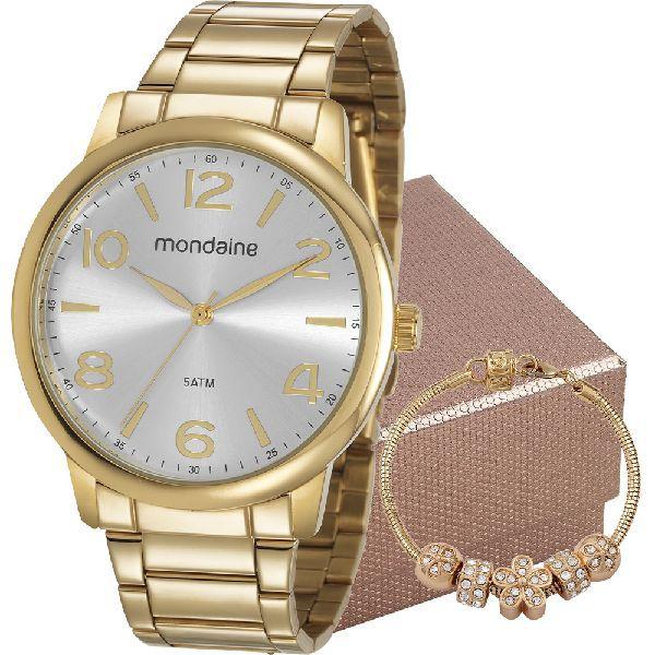Relógio Mondaine Feminino Dourado 53736LPMGDE1K1 + Pulseira Berloques
