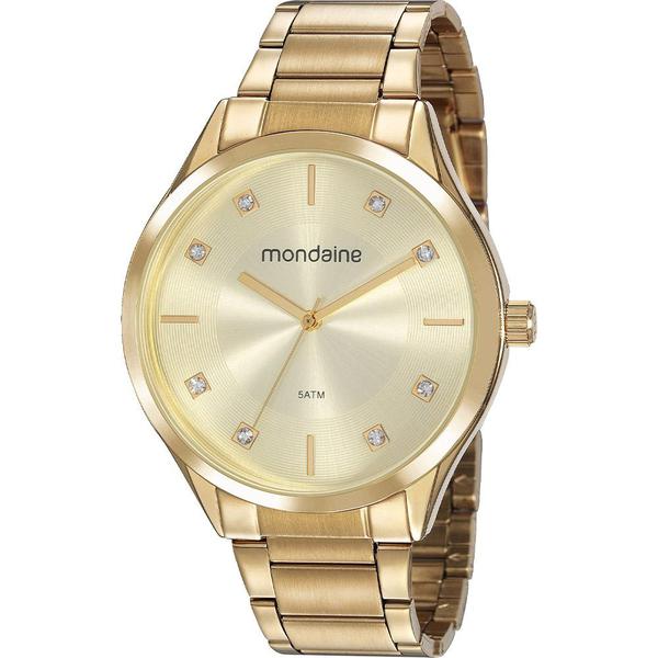 Relógio Mondaine Feminino Dourado 53818LPMVDE1 Analógico 5 Atm Cristal Mineral Tamanho Grande