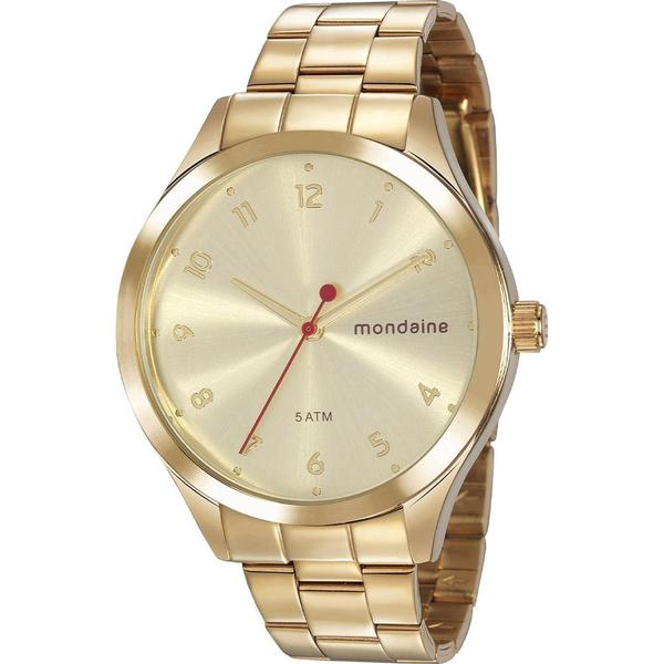 Relógio Mondaine Feminino Dourado 76731LPMVDE1 Analógico 5 Atm Cristal Mineral Tamanho Grande