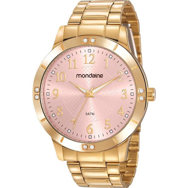 Relógio Mondaine Feminino Dourado 83468LPMVDE3 Analógico 5 Atm Cristal Mineral Tamanho Grande