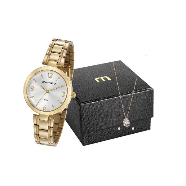 Relógio Mondaine Feminino Dourado Analógico 53609LPMVDE1K1 + Colar e Brinco