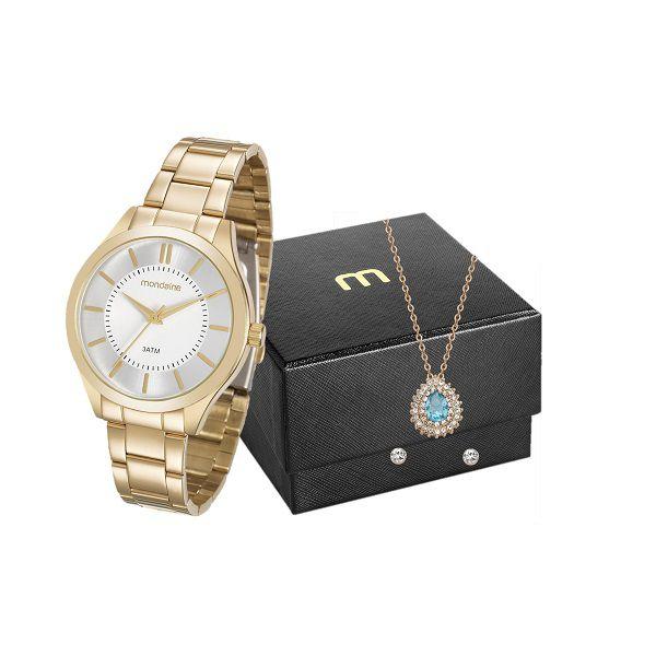 Relógio Mondaine Feminino Dourado Analógico 99231LPMVDE1K1 Colar e Brincos