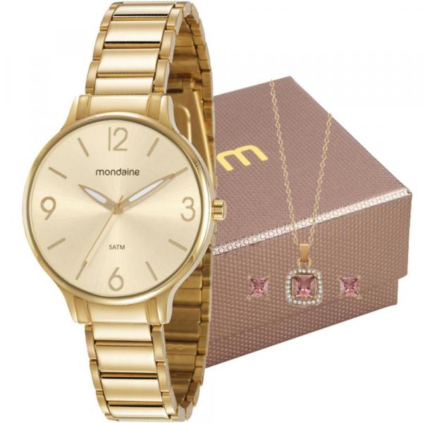 Relógio Mondaine Feminino Dourado com Colar 53778LPMVDE2K1 Analógico 5 Atm Cristal Mineral