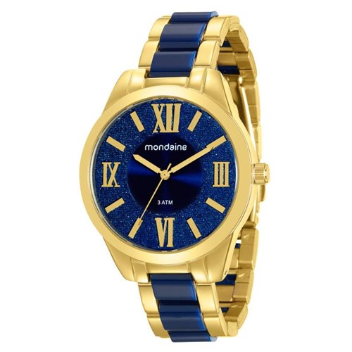 Relógio Mondaine Feminino Dourado com Faixa Azul - 76682Lpmvde1