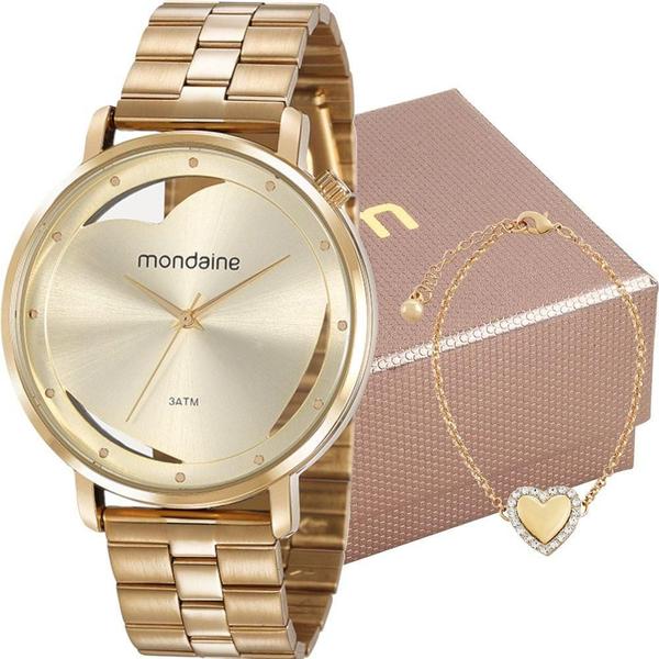 Relógio Mondaine Feminino Dourado Coração 53748LPMKDE1