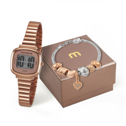 Relógio Mondaine Feminino Kit Digital Rosê 53717lpmvre2k1