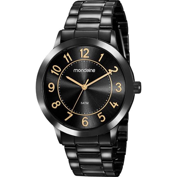 Relógio Mondaine Feminino Preto 83469LPMVPE3 Analógico 5 Atm Cristal Mineral Tamanho Grande