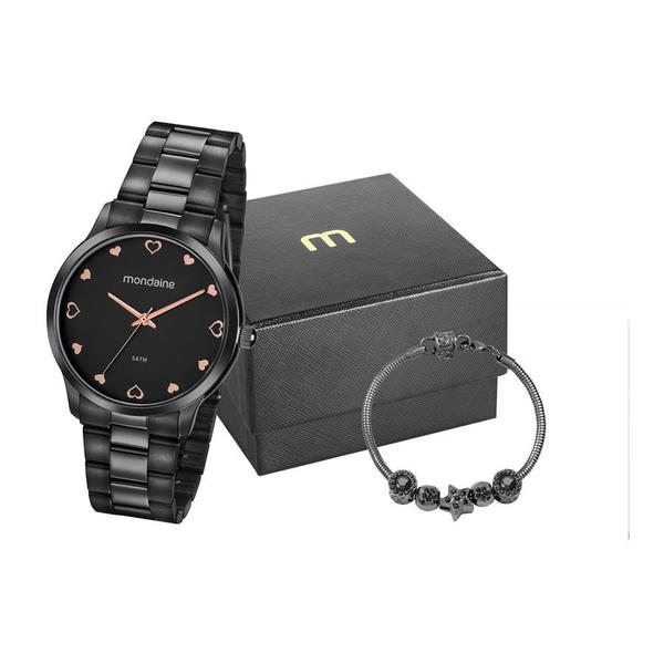 Relogio Mondaine Feminino Ref: 32111lpmvpe2 Black + Semijóia