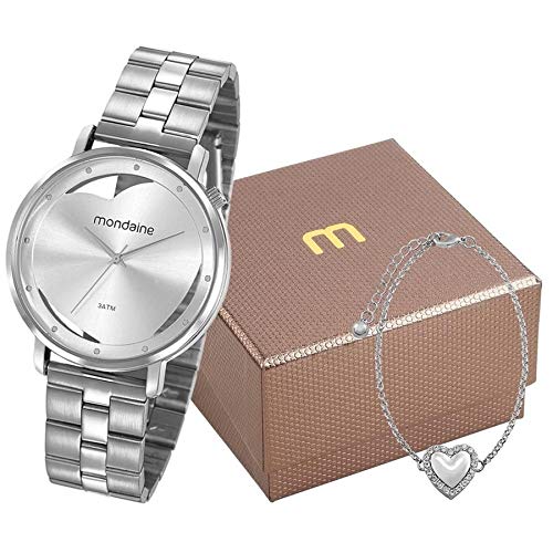 Relogio Mondaine Feminino Ref: 53748l0mkne3 Prateado + Semijóia