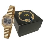 Relógio MONDAINE KIT feminino dourado digital 53717LPMVDE1