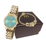 Relógio MONDAINE KIT feminino dourado verde 99358LPMKDE9