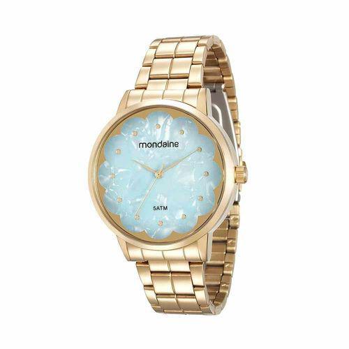 Relógio Mondaine Madrepérola Floral Dourado