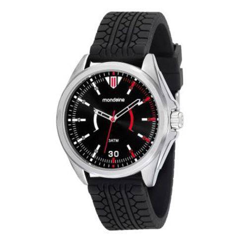 Relógio Mondaine Masculino Aço Fundo Preto com Pulseira Silicone