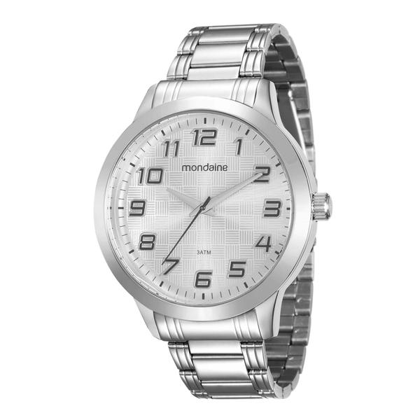 Relógio Mondaine Masculino Aço Prata Fundo Branco