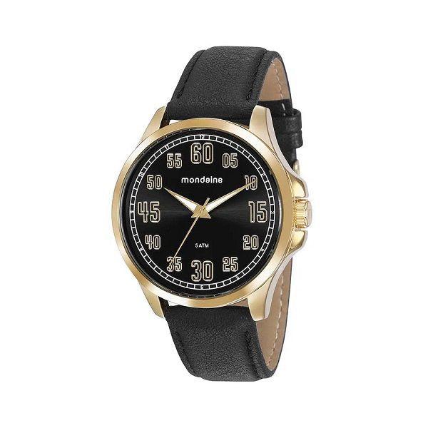 Relógio Mondaine Masculino Analógico Dourado Couro Preto 76722GPMVDH2