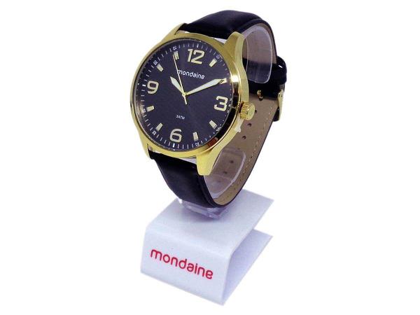 Relógio Mondaine Masculino Analógico Pulseira de Couro Preta + Carteira Preta