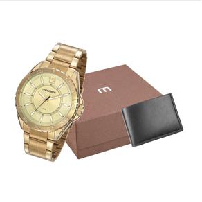 Relogio Mondaine Masculino Dourado + Carteira