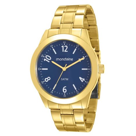 Relógio Mondaine Masculino Dourado com Fundo Azul - 78732Gpmvda1