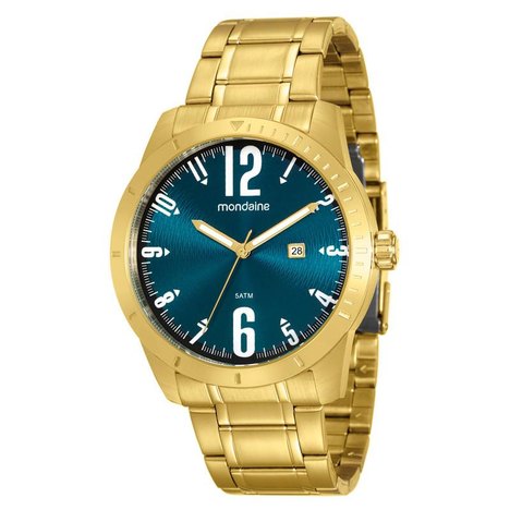 Relógio Mondaine Masculino Dourado com Fundo Verde Água - 99155Gpmvda2
