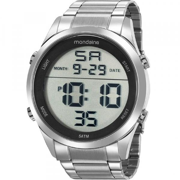 Relógio Mondaine Masculino Prata 53965G0MVNE1 Digital 5 Atm Cristal Mineral Tamanho Grande