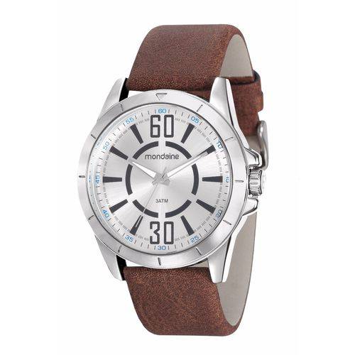 Relógio Mondaine Masculino Prata Couro Marrom 76669g0mvnh2