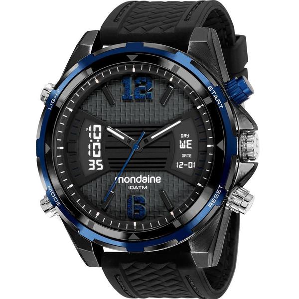 Relógio Mondaine Masculino Preto 53755GPMVPI1 Anadigi 10 Atm Cristal Mineral Tamanho Extra Grande