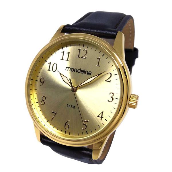 Relógio Mondaine Masculino Social Pulseira de Couro Marrom Visor Dourado