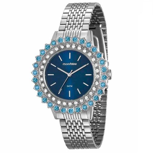 Relógio Mondaine Prata Azul Strass Feminino 99173l0mvne3