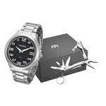 Relógio Mondaine Prata Masculino + Feixo Metal 99142