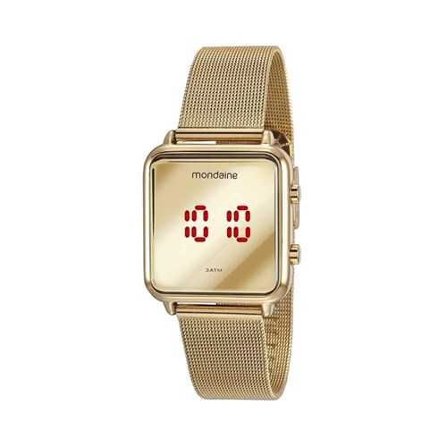 Relógio Mondaine Quadrado Digital Aço Dourado 32008Mpmvde1