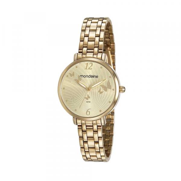 Relógio Mondaine Texturizado Borboletas Dourado 53826lpmvde2