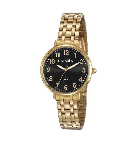 Relógio Mondaine Visor Preto Social Dourado53779lpmvde2