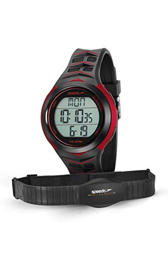 Relógio Monitor Cardíaco, Speedo, 80621G0EVNP1, Preto/Vermelho