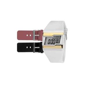 Relógio Mormaii Digital Esportivo Troca Pulseiras Coloridas Branco e Dourado FZV/8Z